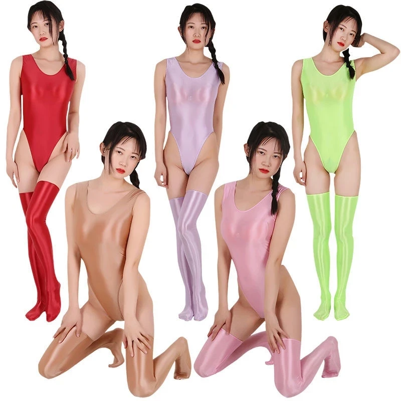 
2 piece lingerie set Transparent Glossy Sexy Shiny High Elastic Swimwear Glitter Push Up Bathing Suit Stockings bodysuits 