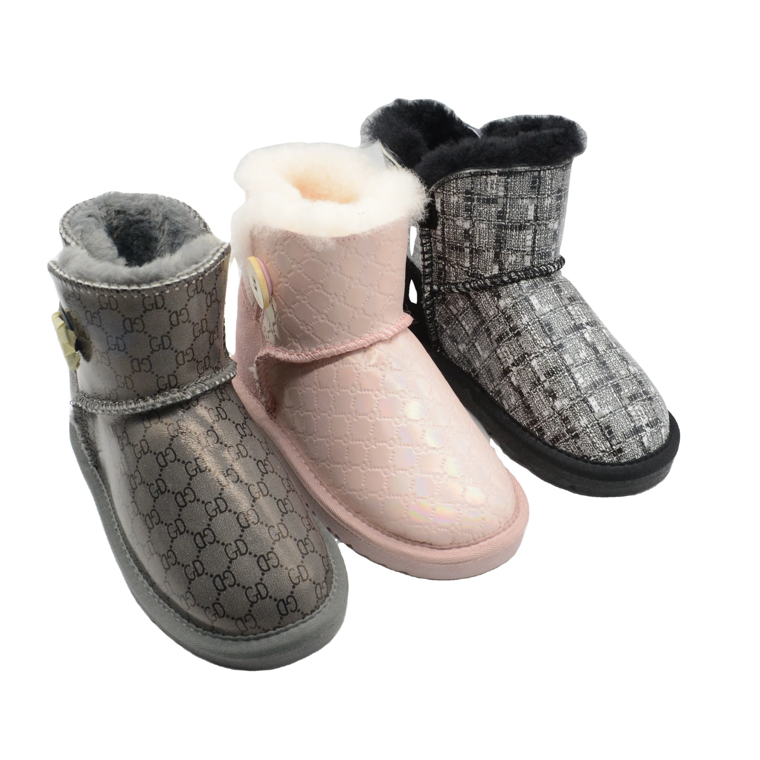 Fashion cowsuede leather upper sheepskin wool lined Kids winter fur boot