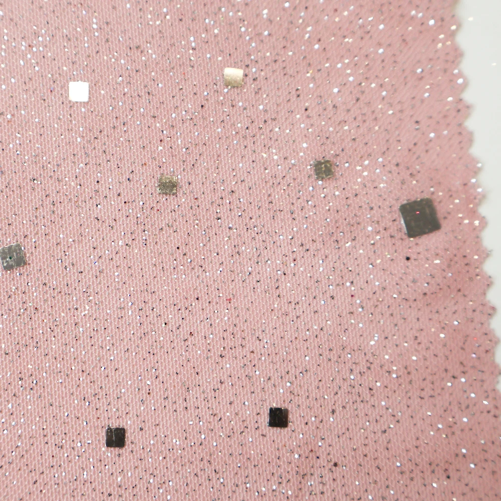 Custom high quality glitter glitter powder dyed lace fabric with sequins 100 polyester garment skirt fabric