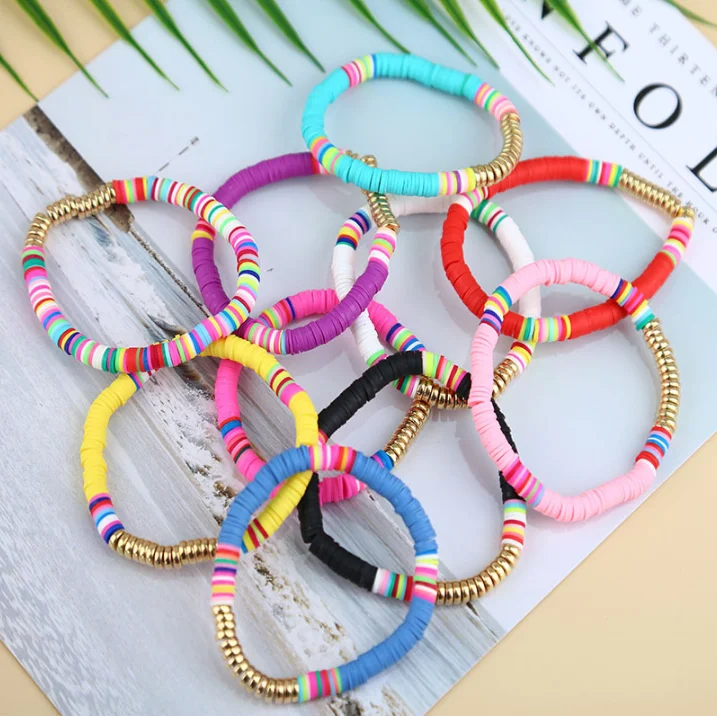 newest fashion women elastic bracelet bincolor glitter acrylic tube bracelet resin bamboo bead Bracelet for girls