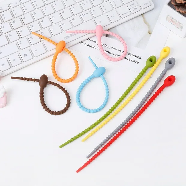 22cm Colourful Silicone Cable Ties Headphone Cable Data Cable Storage Organiser Twist Wires Releasable Zip Ties