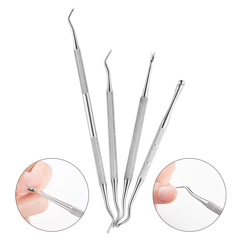 nail art double-headed scoop dead skin pusher stainless steel manicure tweezers nail care professional salon tools