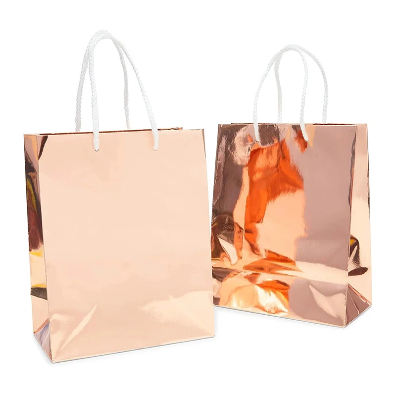 Custom luxury packaging gift bag personality jewelry shopping bag with rope handle rose gold foil card paper bag