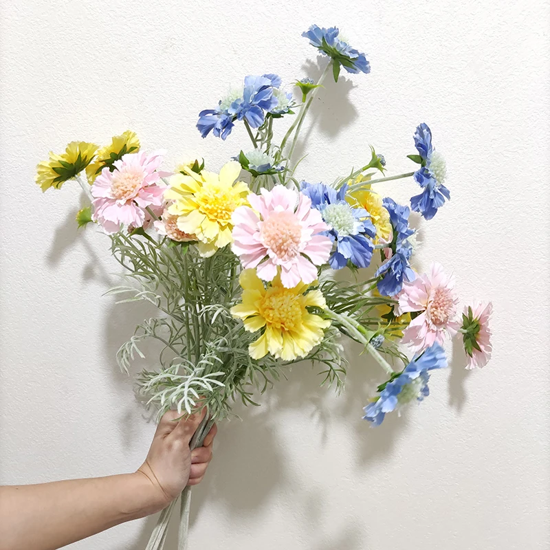 6 Heads Faux Decorative Gerbera Daisy Silk Flocking Artificial African Daisy Flower