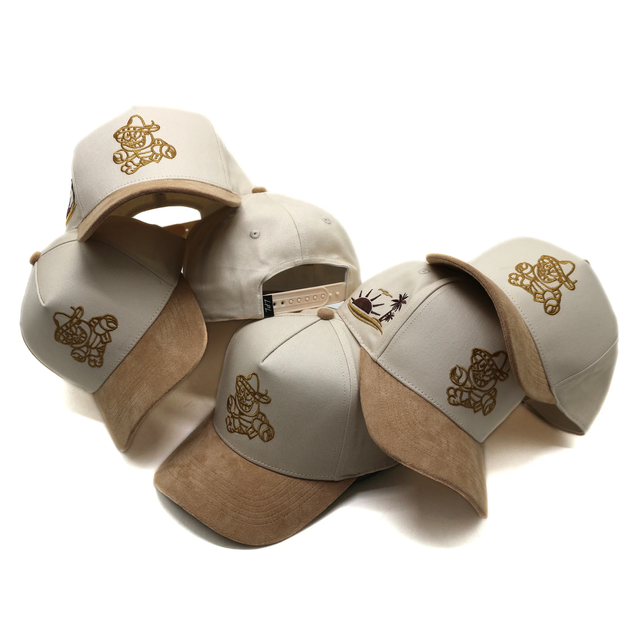 Low MOQ Luxurious 5 Panel Cotton Caps Baseball Hats With Custom 3D Embroidered Logo