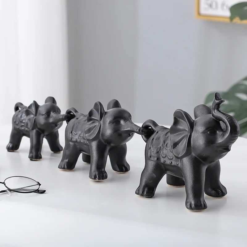 Factory direct simple home gifts wholesale ceramic crafts elephant three-piece set