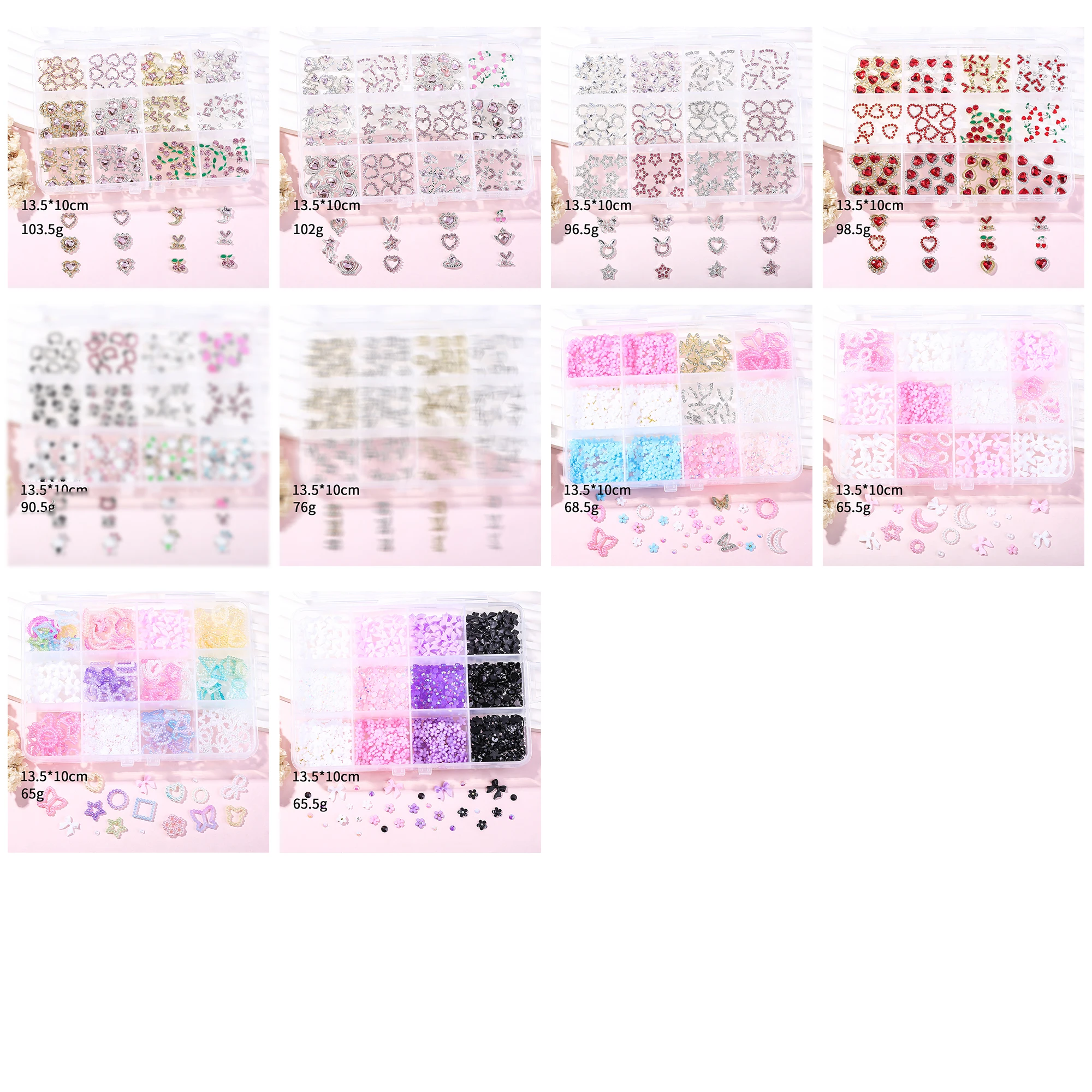 Heart Nails Charms 3D White Pink Series Red Type Alloy Crystal Cherry Rhinestone Nail Art DIY Manicure Accessories Resin Crystal