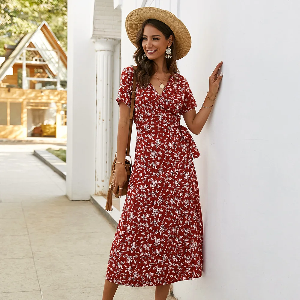 
New product 2021 spring v neck sexy beautiful dress apparel summer formal dresses for girls 