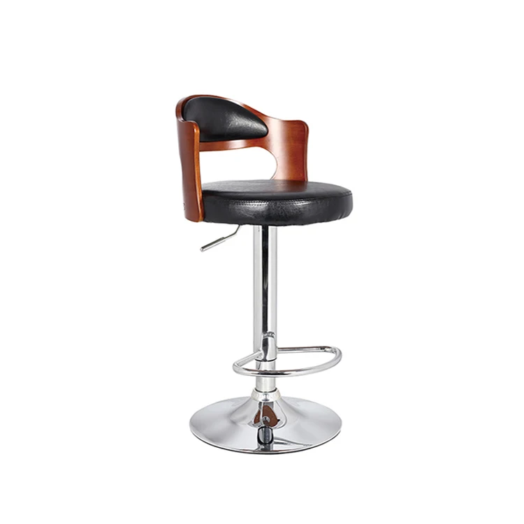 New Design Modern Luxury Durable Wooden Leather Design Pub Swivel Height Bar stool With Backrest