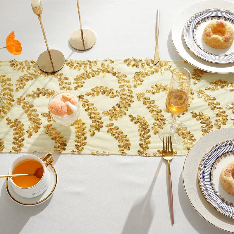 Sequins Wedding Table Runner Gold Luxury Table Runner For Banquet Party Holiday Table Decoration