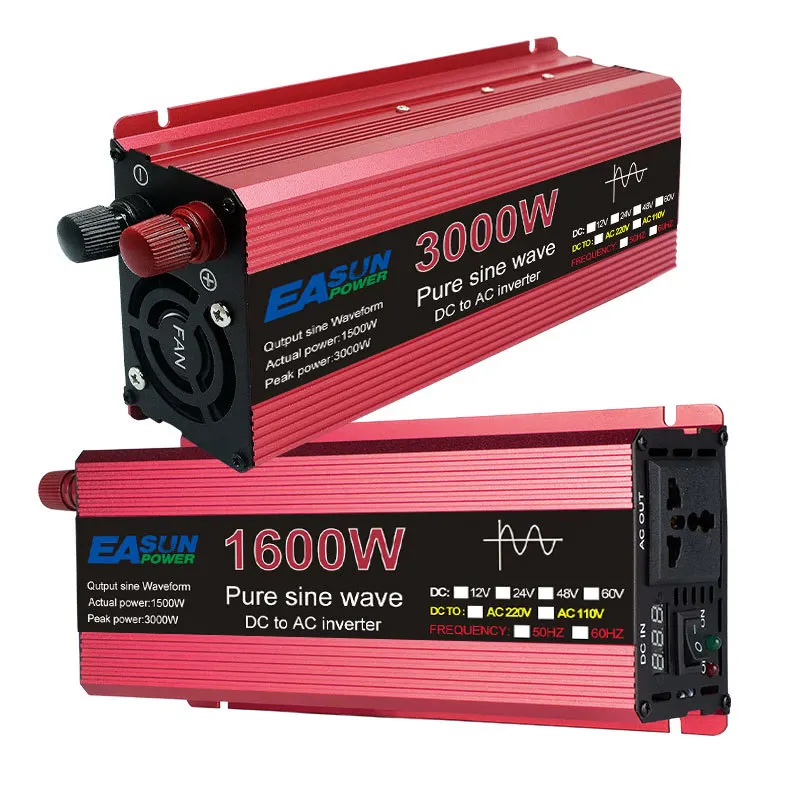 1000W 1600W 2200W 3000W Pure Sine Wave Inverter DC 12V 24V To AC 110V 220V  Voltage Transformer Power Converter Solar Car Invert