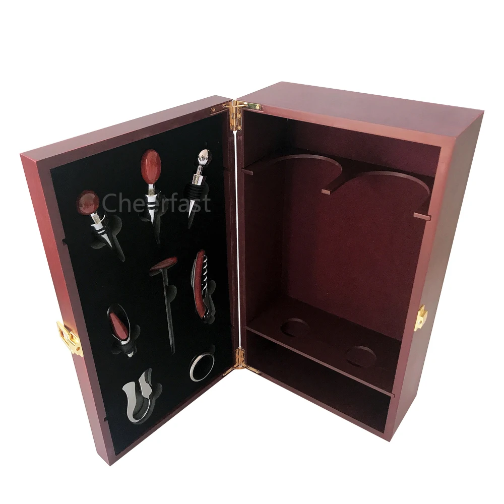 Lower Moq 8pcs Accessories Inside Double Wooden Wine Bottle Box