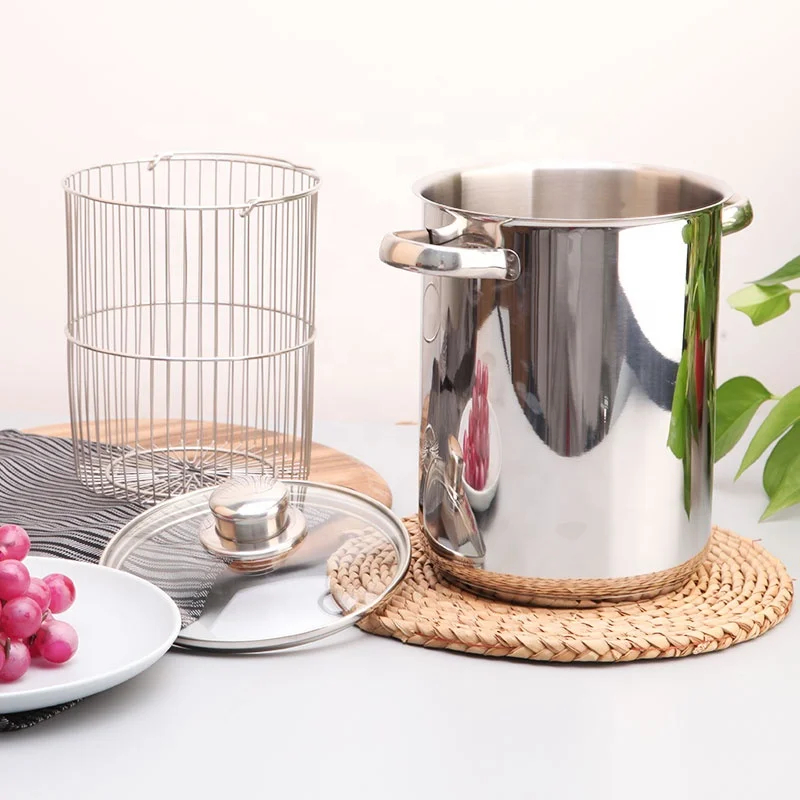 AAA Manufacturer Cookware Pasta Noodle Vegetable Cooking Induction Stock Pots 304 Stainless Steel Asparagus Pot with Basket