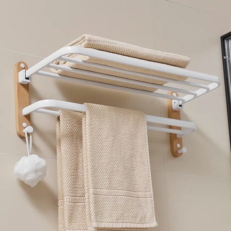 New non - perforated bathroom towel rack log corner rack beech bath towel rack Bathroom Storage Shelf wood shelf