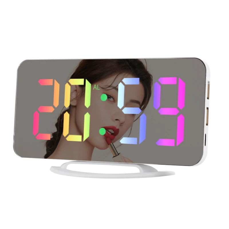 Customizable Type Low Voltage For Multicolor Electronic Digital Colorful Mirror Luxury Mirrored Electron Led Custom Desk Clock