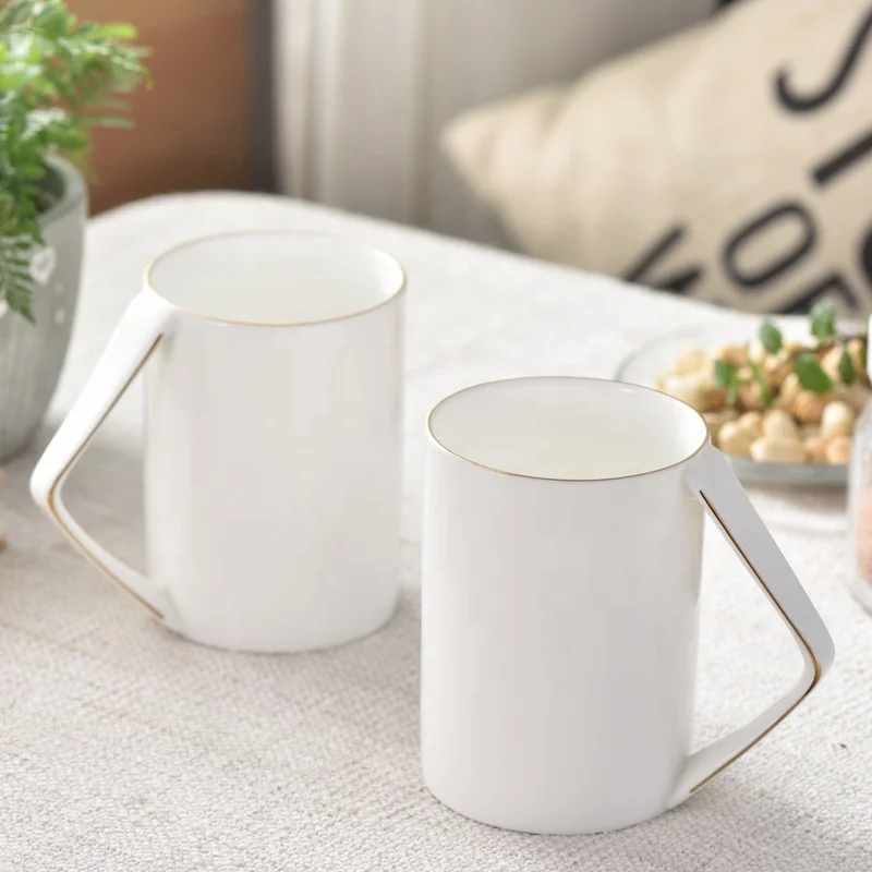 Fine bone china coffee mugs gold rim porcelain british tea mugs with gold handle 400ml tea cups