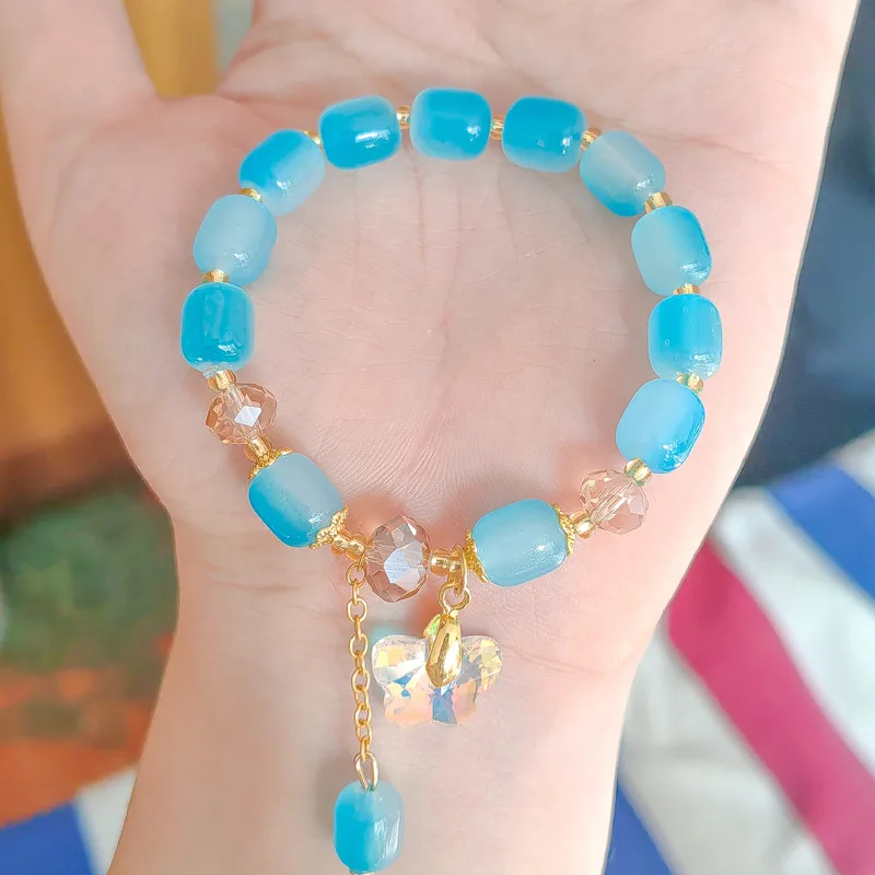 Colorful Butterfly Charm Bracelet for Girl Students Exquisite Sweet Gemstone Green Blue Pink Purple Crystal Butterfly Bracelet