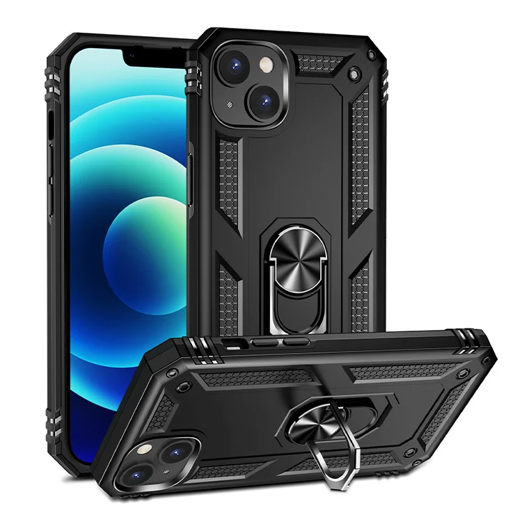 Military protect shockproof anti-scratch mobile phone case for iPhone 14 Pro Max rotating ring kickstand car back cover