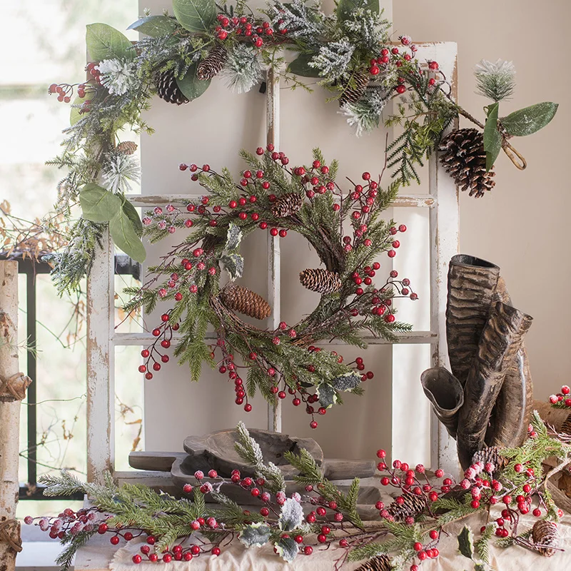 Christmas decoration Rattan pine Rattan red berries Christmas wreath