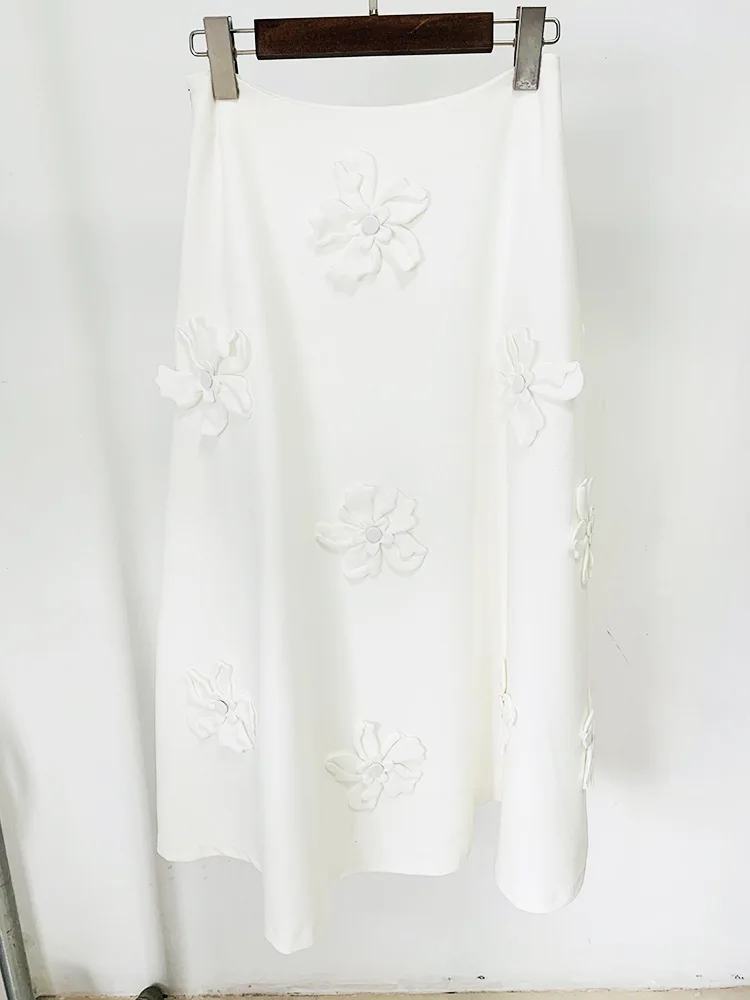2024 new star fashion spaghetti-strap camisole top three-dimensional flower mid-length dress set two-piece set