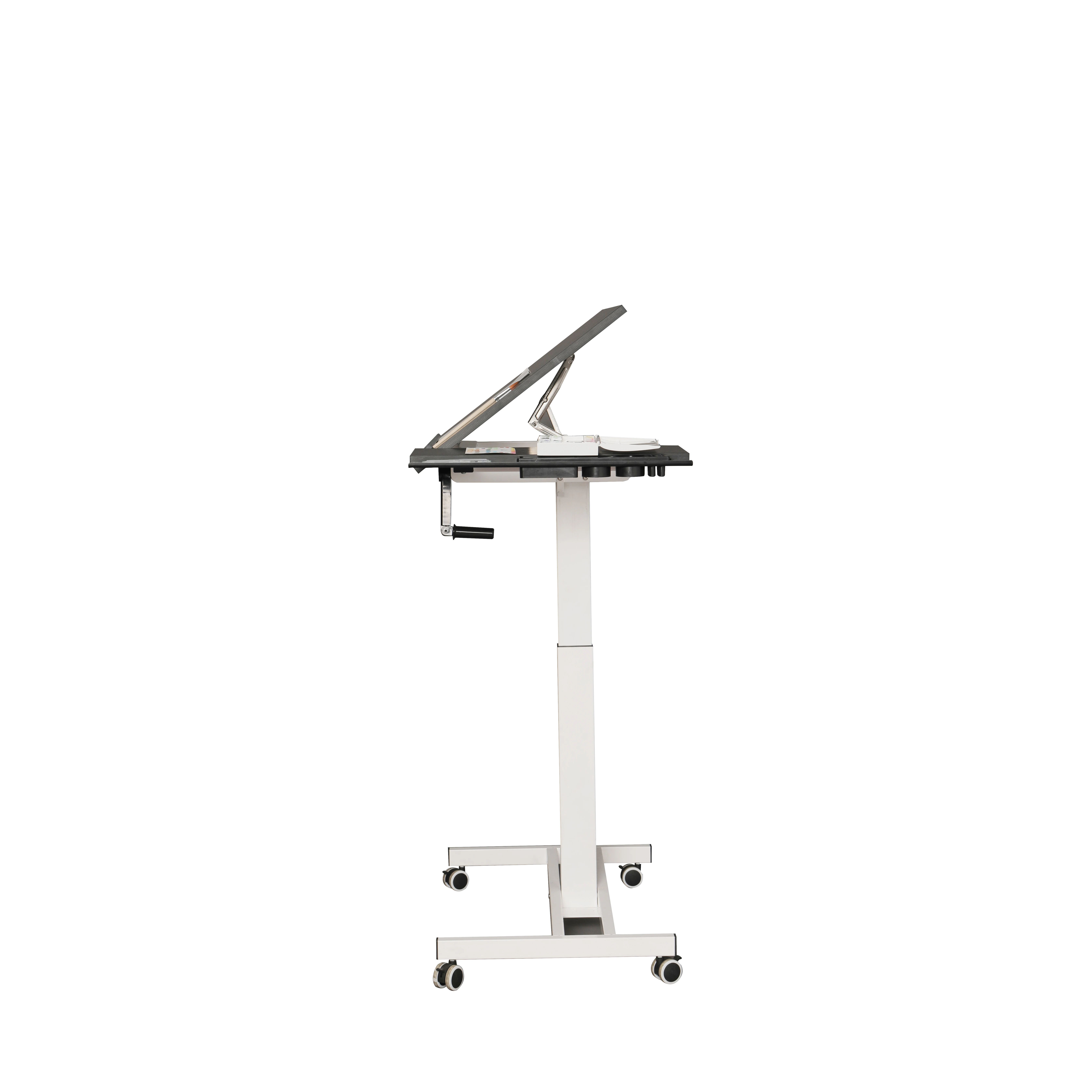 hand crank adjustable height sit and standing drawing table desk carbon frame