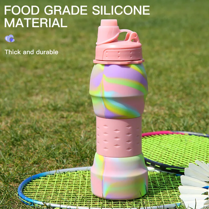 600ML Mix Custom Color Sports Collapsible Silicone Water Bottle For Outdoor Sports And Fitness