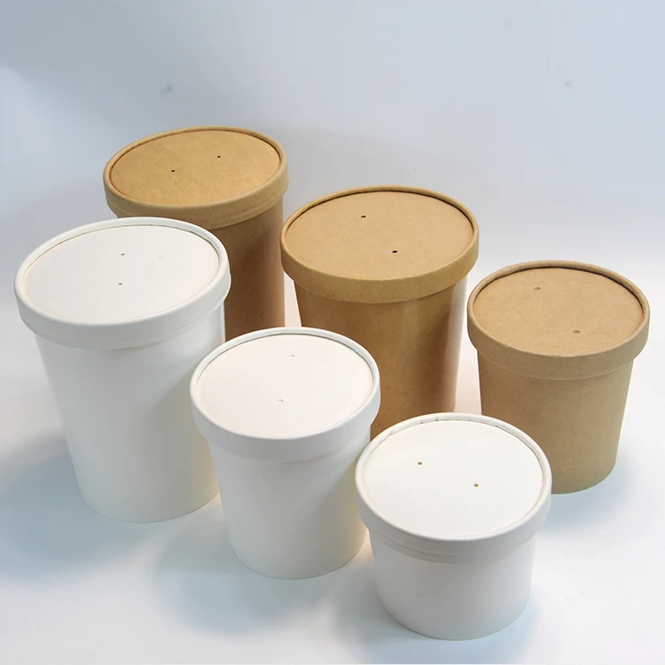 Hot sale disposable waterproof and oil proof food grade kraft paper hot soup cup soup bucket food container