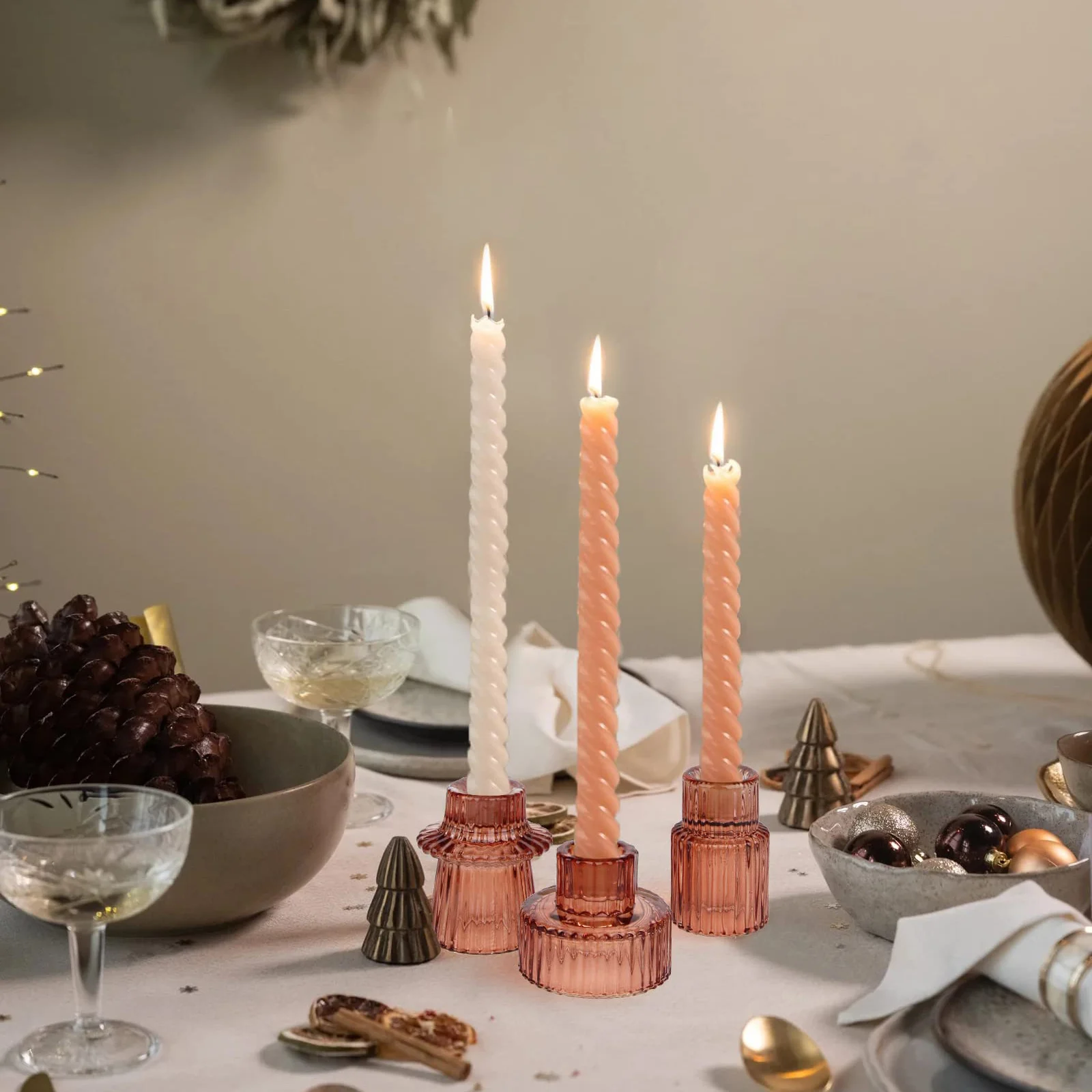 EIPP Set Of 3 Clear Glass Taper Candle Stick Holder Multipurpose Wedding Dinner Home Decor