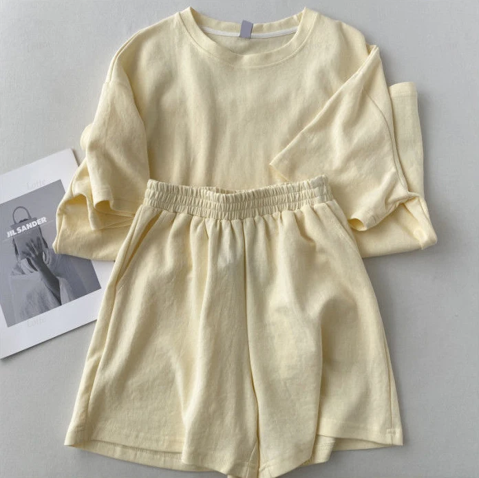 Women T-shirts Suits with Shorts Loungewear Pajamas Woman Summer Basic&Casual Microfiber Sleepwear Negligee 2 Pieces Nightie