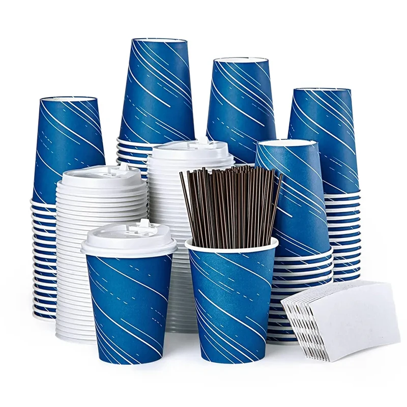 4/8/12/16 oz customized logo eco-friendly pe coated milktea paper cup wholesale disposable coffee paper cups with same lid