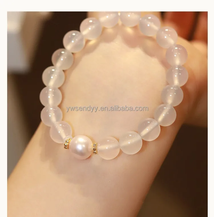 Wholesale women natural ice white agate bracelet lychee frozen horse ingredients jade pulp beads bracelet