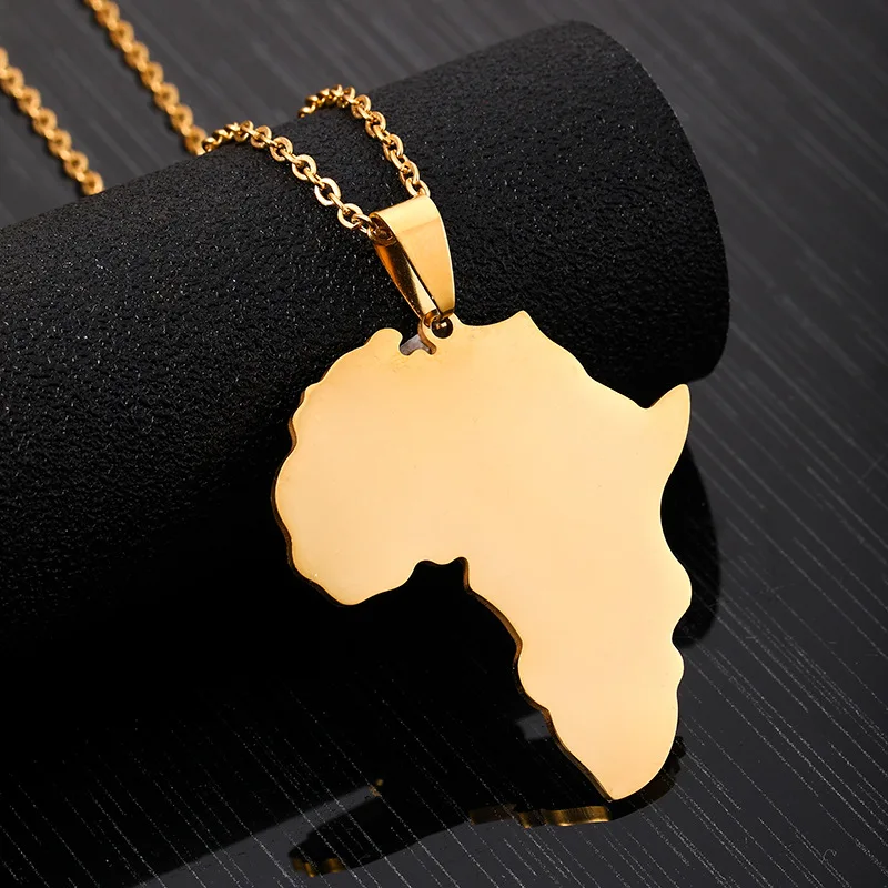 Wholesale 18K Gold Plated Stainless Steel Africa Map Pendant Necklace for Women