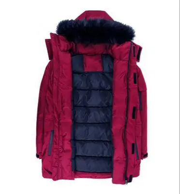 High quality wholesale custom branded   burgundy goose duck  down coats jacket hood parka  men