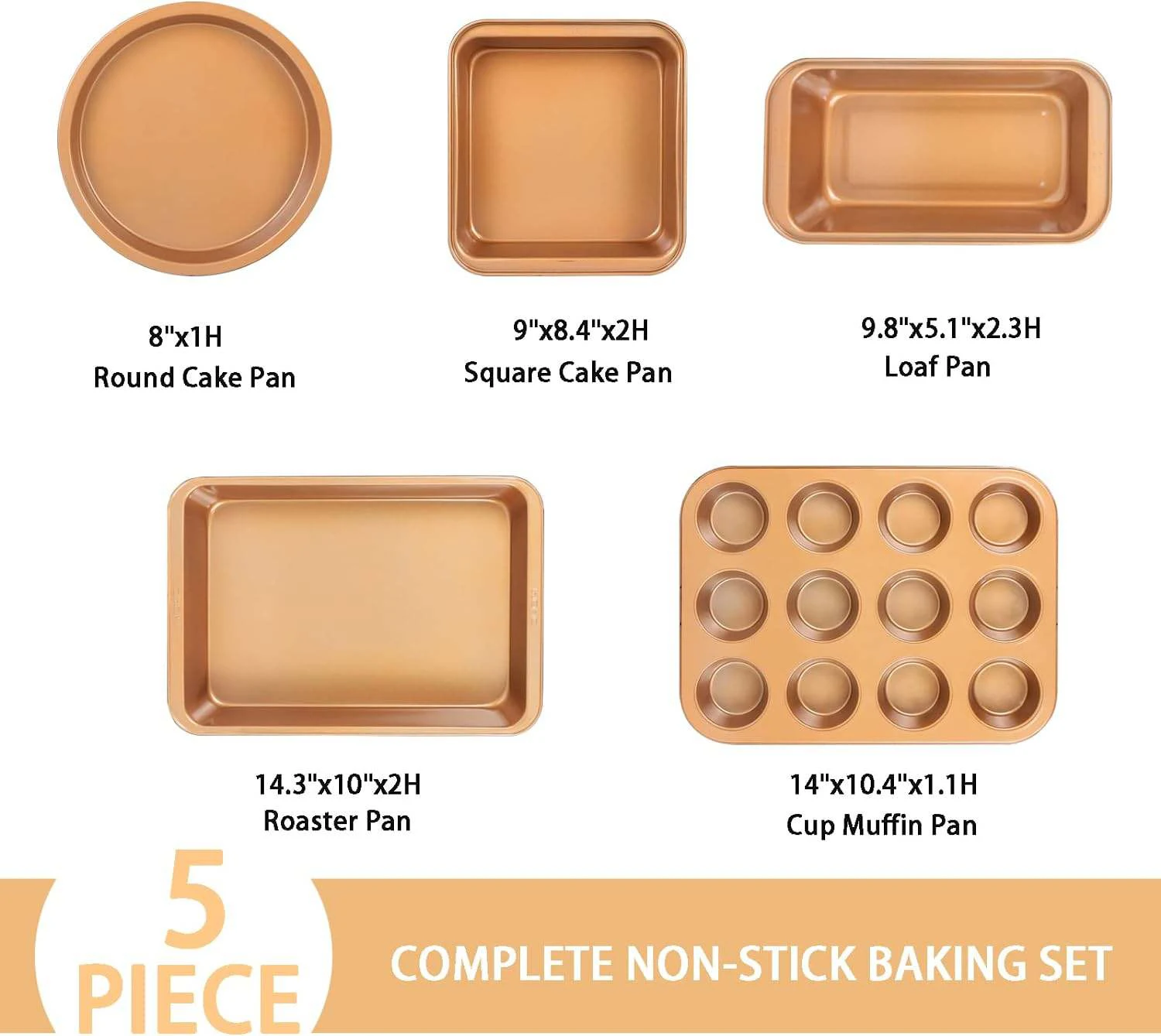 Cooper Color Nonstick Bakeware Set 5 Piece Baking Pan Cookie Sheet Set  Oven Safe Pans Baking Trays