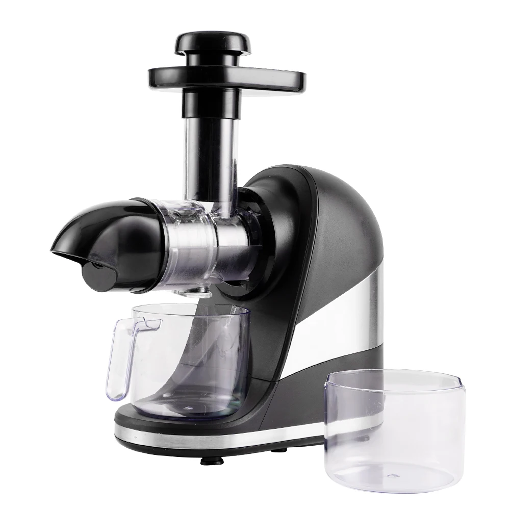 Low speed cold press juice extractor with 80rpm DC motor 150W Black color horizontal type juicer