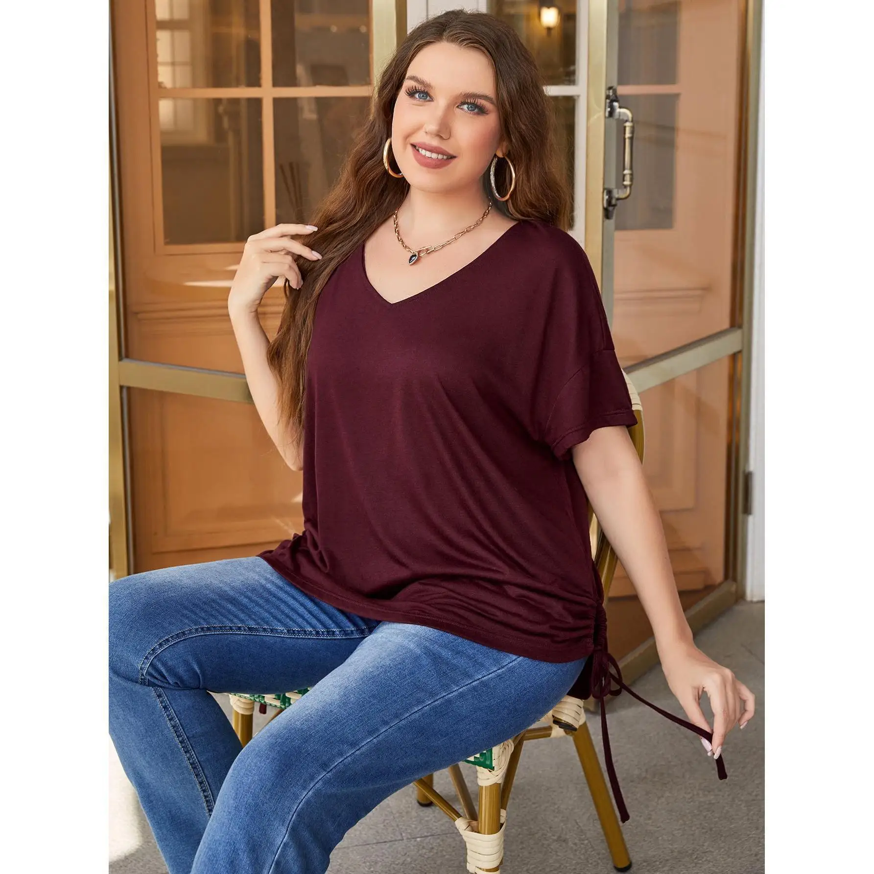 2024 Hotsale Solid Color Shirt All Custom Logo Size Color Short Sleeve Women Shirt