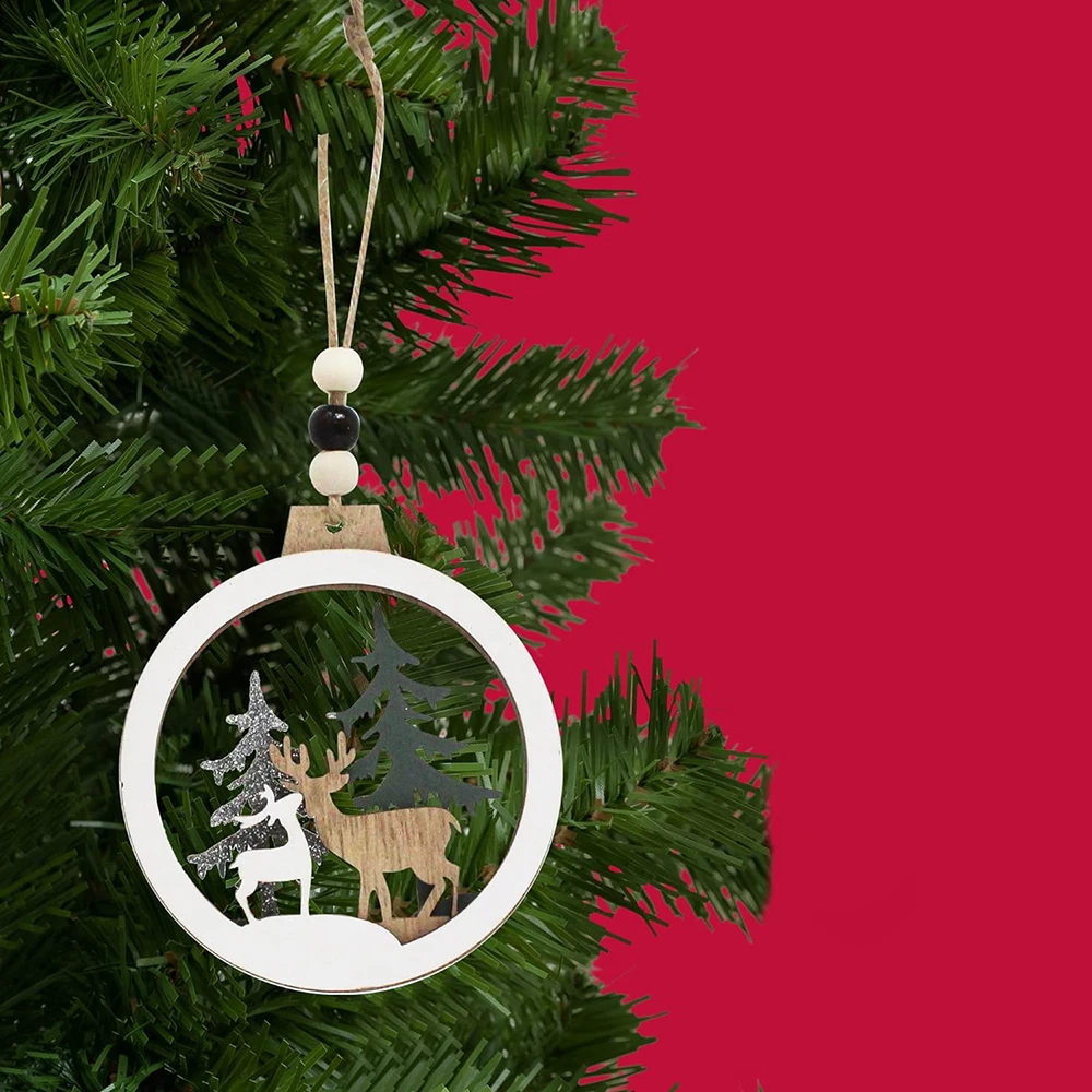 Wholesale Wood Deer Pendant with Christmas Tree Hanging Decorations Laser Cutting Wooden Christmas Ornament Eco-friendly