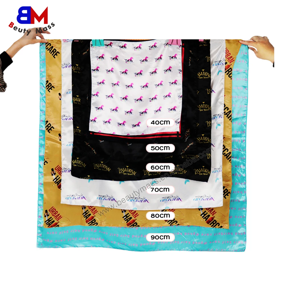Manufacturer Custom Logo Design Digital Print Stylish Long Scarves Square Polyester Silk Satin Head Scarf