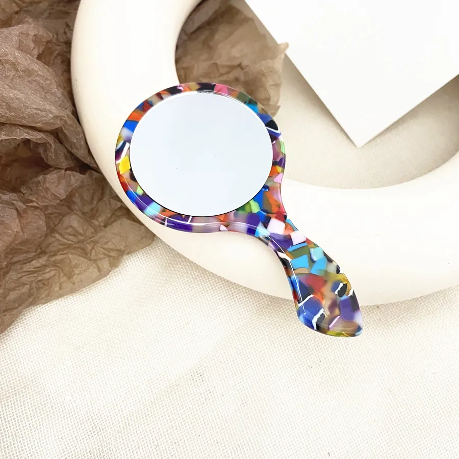 GRS Material  2022 Wholesale Handle Mirror Acetate Board Beauty Portable Pocket Makeup Mirror Acrylic Mirror