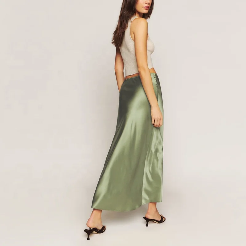Custom Lady Elegant High Waist Satin Silk Long Wrap Maxi Skirts For Women