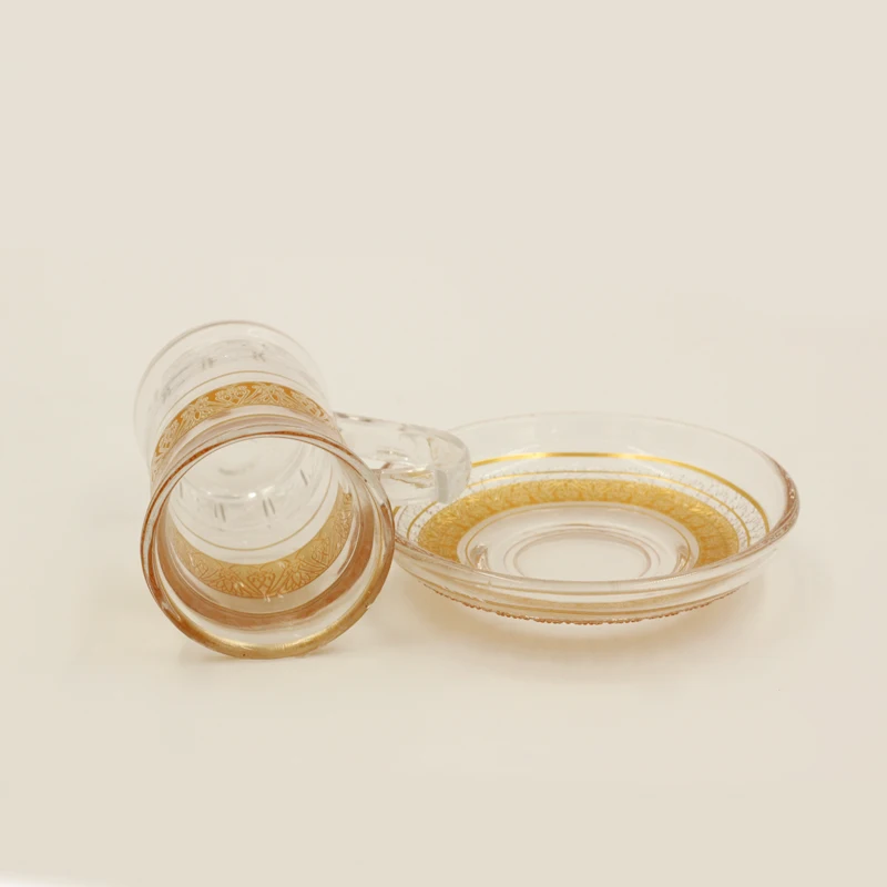 Clean glass handmade blown arabic turkish tea cup sets golden line