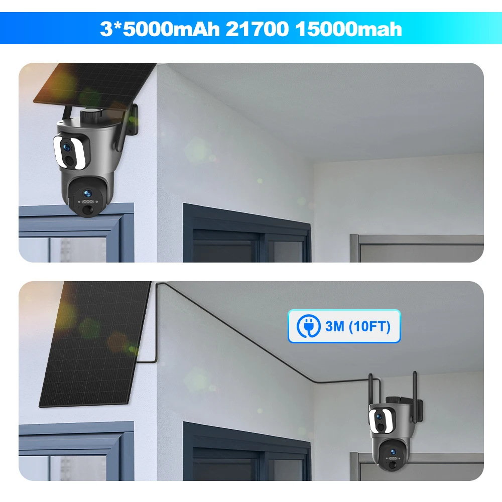 2K Ubox JP 4G LTE Cellular Siren Alarm Motion Detection IR Night Vision 15000mAh 6W Solar Dual Lens PTZ Surveillance PTZ Camera