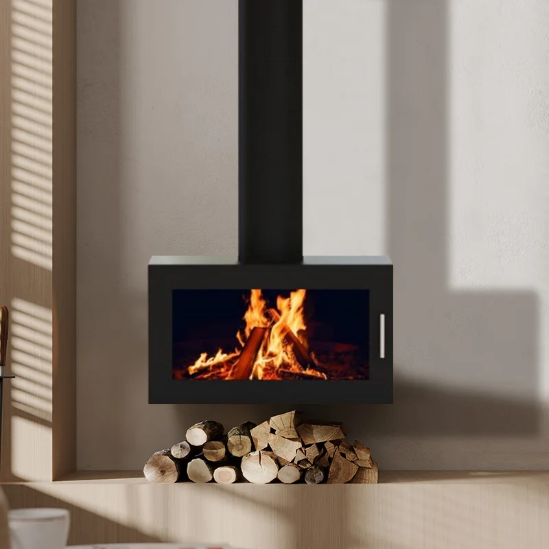 2024 Hot Sale Indoor Decorative Firewood Heating Stove Wood Burning Stove Wall Mounted Suspended Fireplace