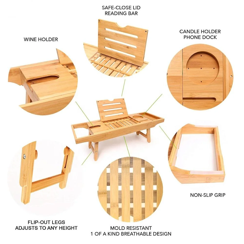 Бамбуковый 2 в 1 полностью регулируемый поднос для ванны и кровать с складными ножками