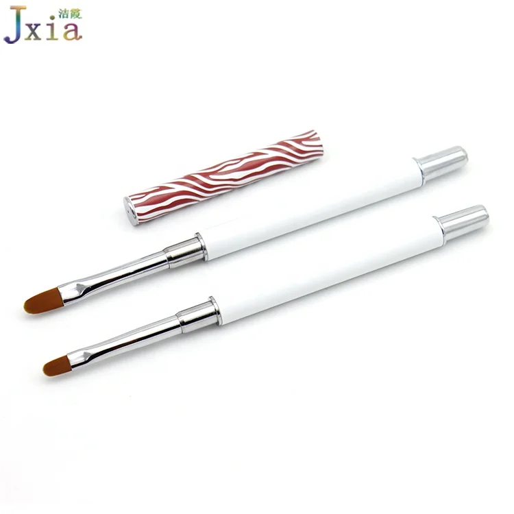 Custom Logo Matt White Metal Handle Manicure Salon Nail Acryl Oval Gel Paint Brush with Cap