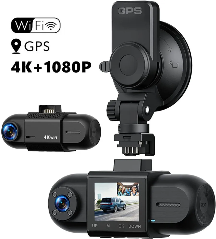 New Car Camera 1.5 inch Ultra HD 4K And 1080P Dual Recording with GPS+WIFI HD Car Recorder Novatek 96675 Private Mode