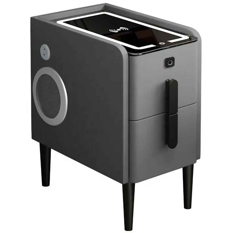 Wholesale Narrow Smart Wireless Charging Nightstand Fingerprint Lock Bluetooth Audio Lamp Bedside Table Bedroom Furniture
