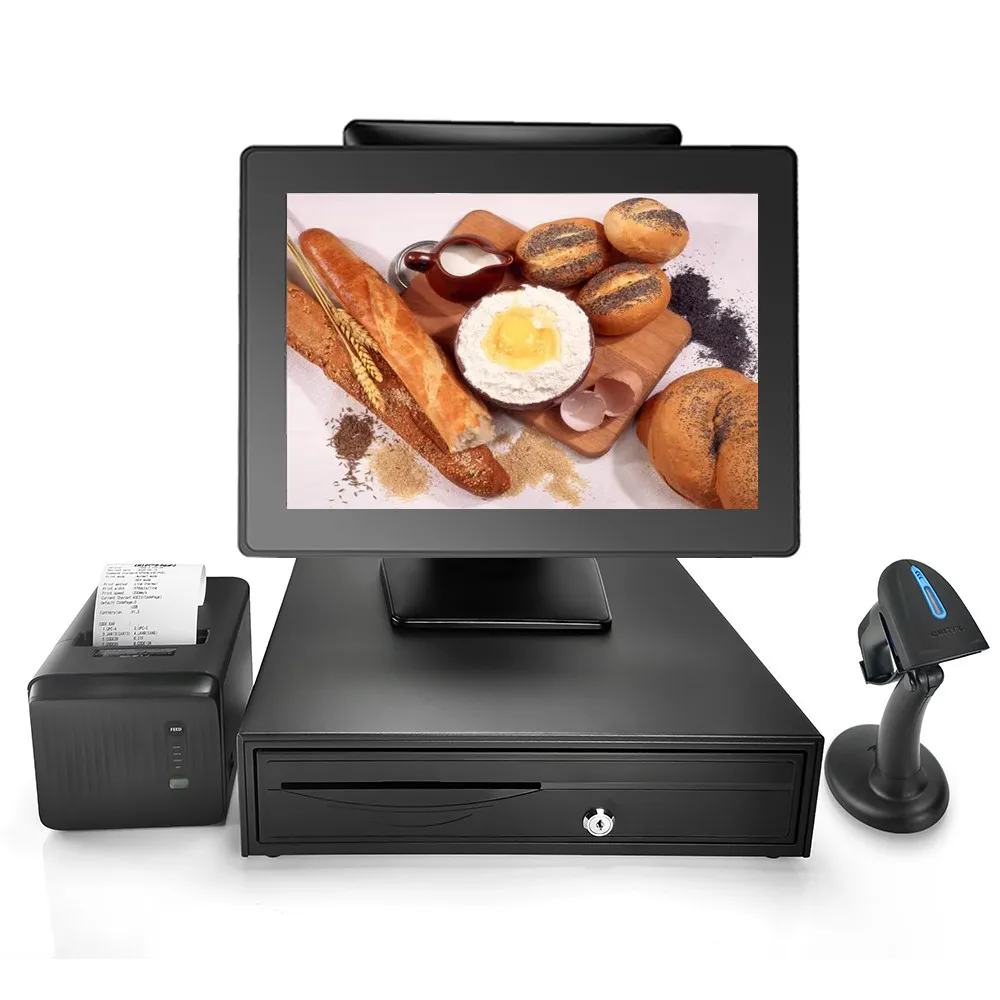Windows 7/10 Pos Combo All in one Cash Register Multi-Touch Dual Screen Display Pos Systems Set with Printer Scanner Cashbox