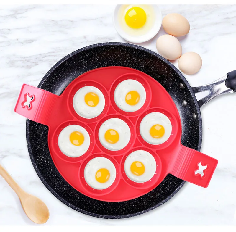 Kitchen Tool 7 Hole Round Red Food Grade Silicone Omelette Mold