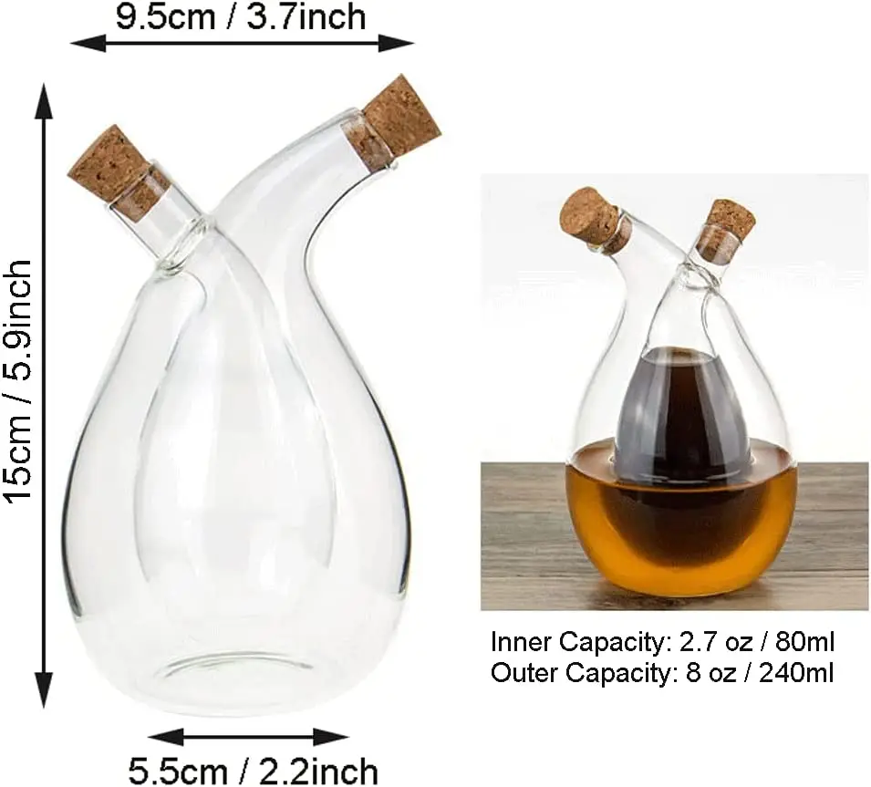Factory handmade food-grade 2 in 1 oil and vinegar dispenser glass bottle